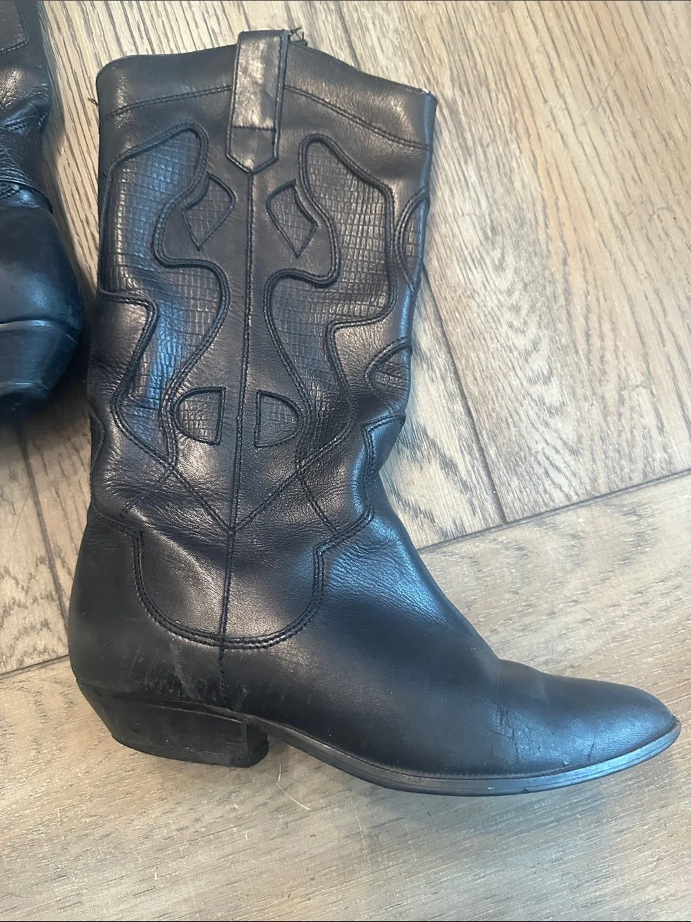 Vintage DP Italia Black Leather Western Harness Boots Made in Italy Women's 7M - Picture 8 of 13